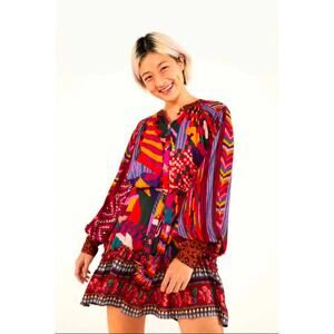 NWT $215 Farm Rio Mixed Abstract Patches Mini Dress   XS S